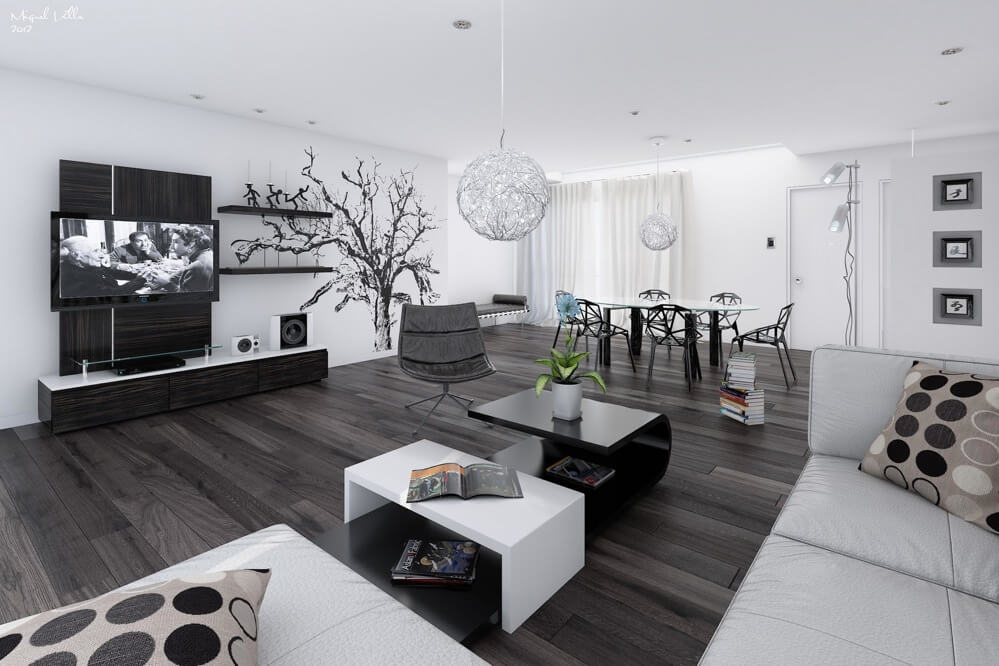 Simple Black And White Interior Design for Large Space