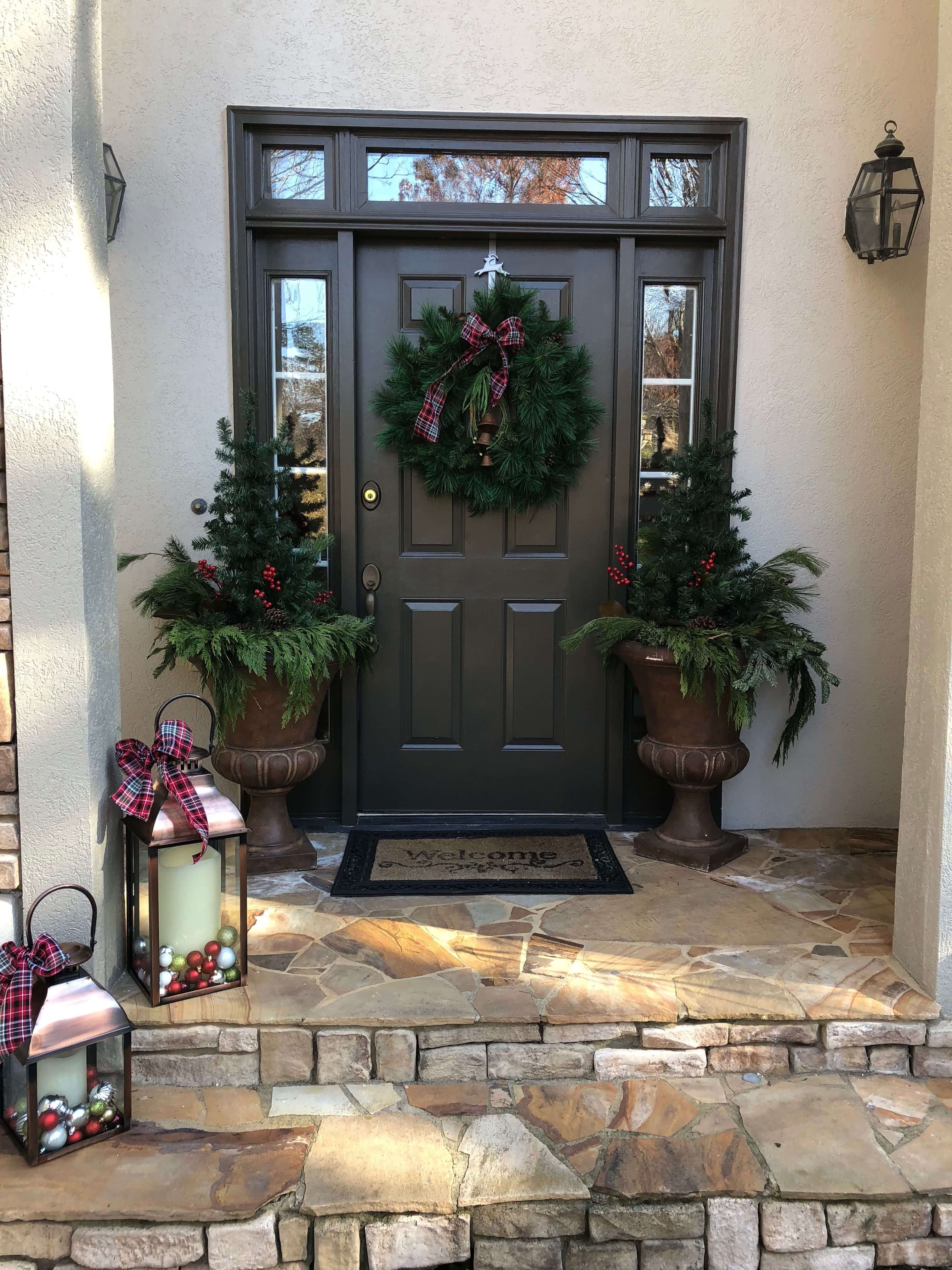 Box of christmas decorations Out Of Box Front Porch Christmas Decor Ideas