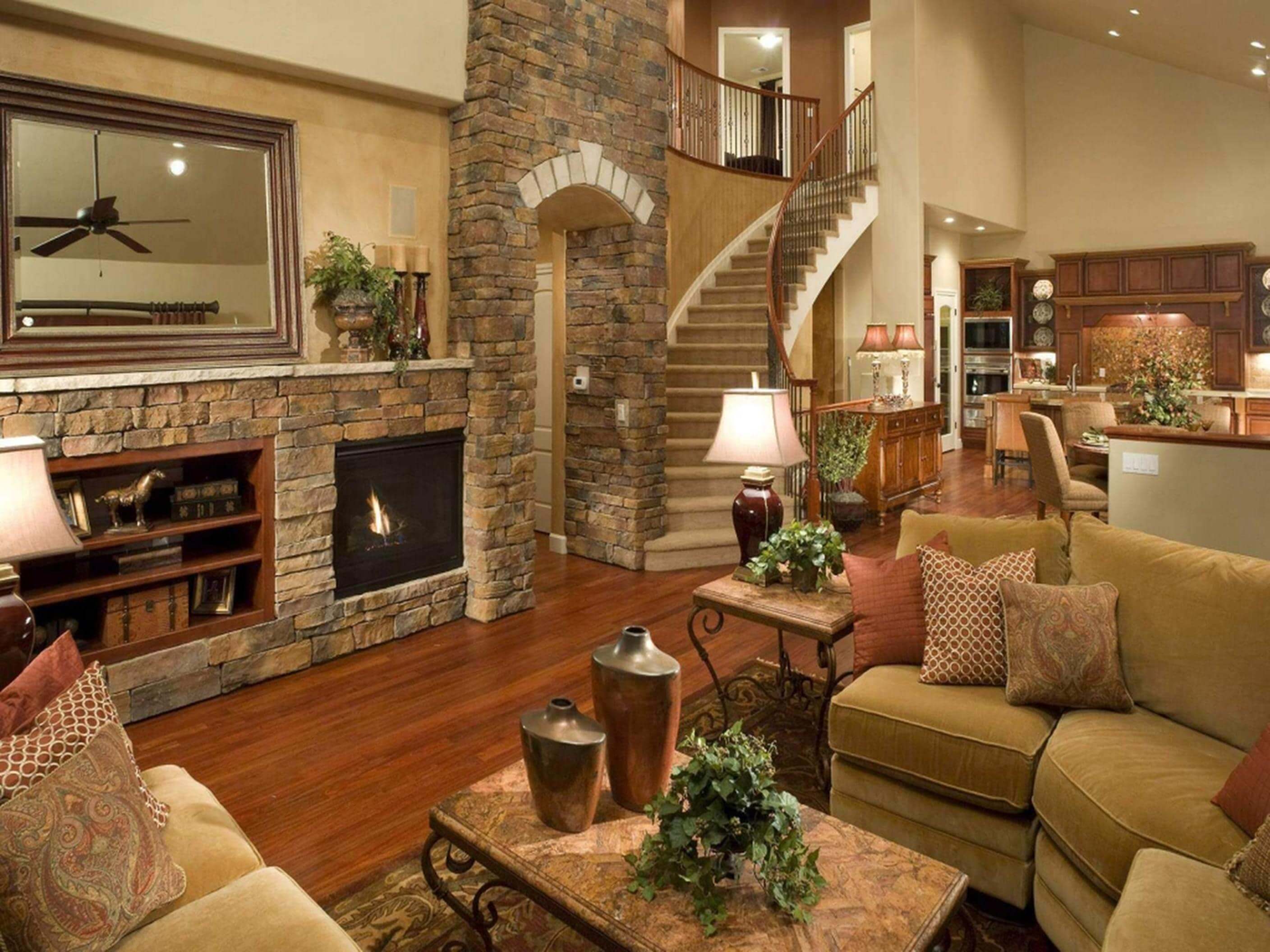 A living room filled with furniture and a fire place
