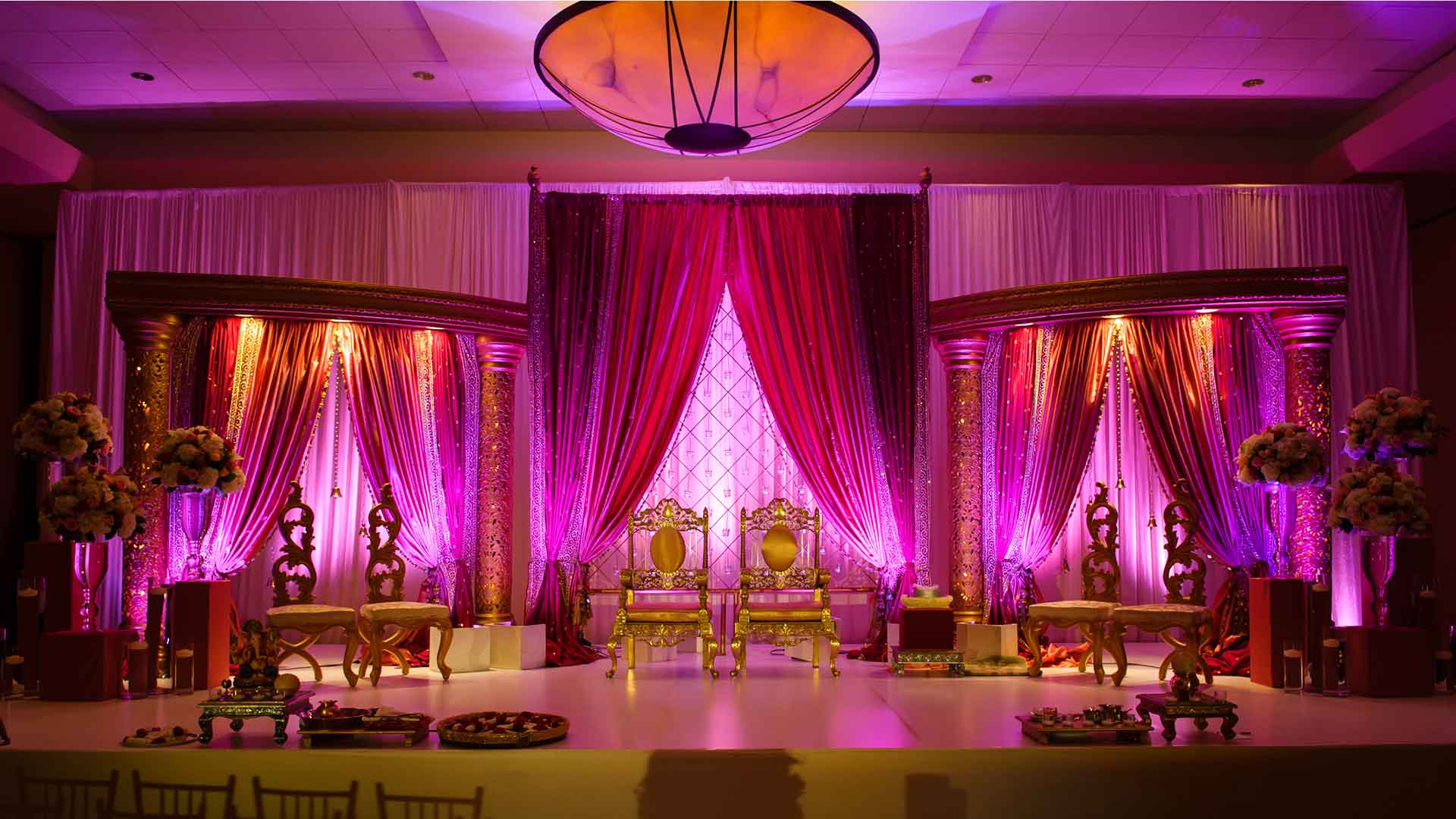 A stage set up for a wedding reception
