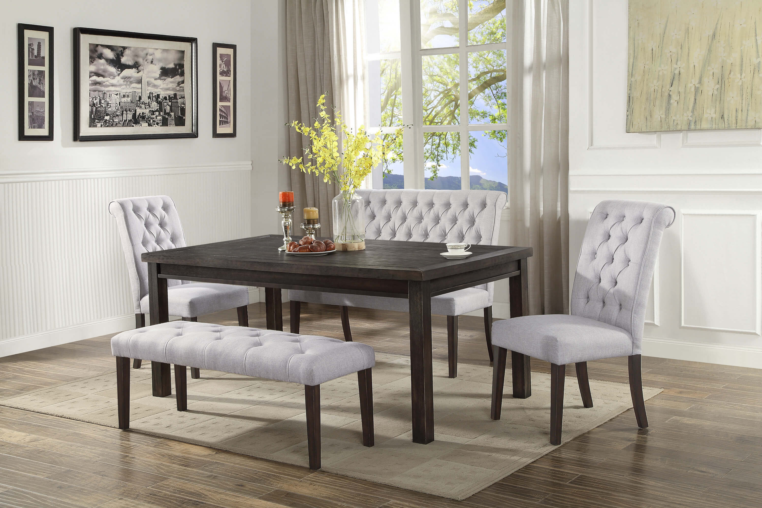 Table Set With Bench - Buy Cambrey 6 Seater Cushioned Dining Set With Bench Honey Finish Online In India Wooden Street : A long, sturdy work table used by a carpenter, mechanic, scientist, or other worker.