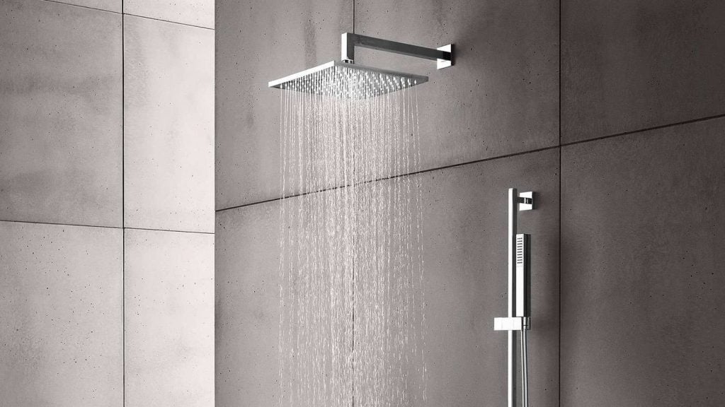 A shower head with a shower head and shower arm
