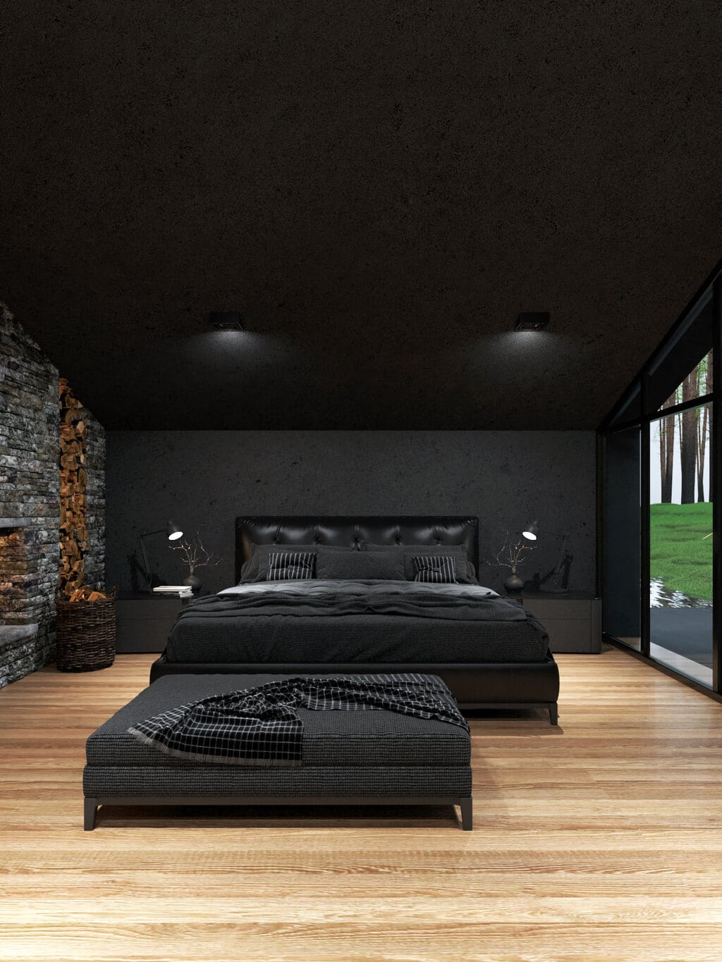 Black villa bedroom interior design
