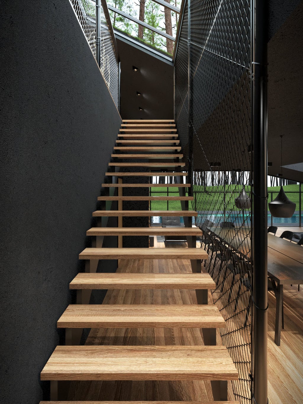Black villa staircase