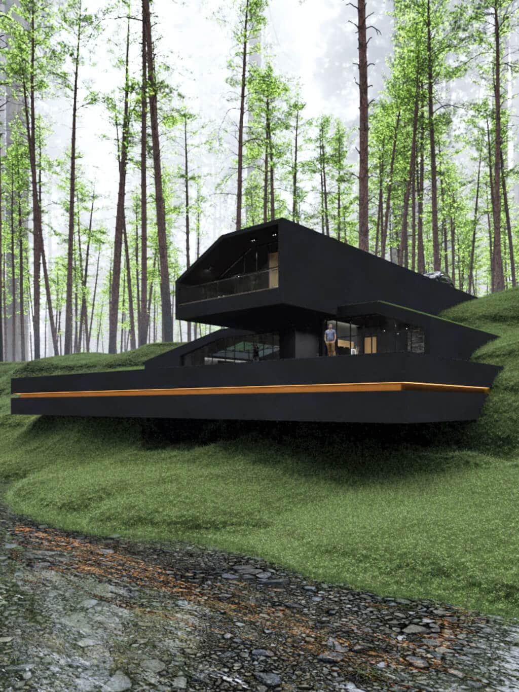 Black villa in forest