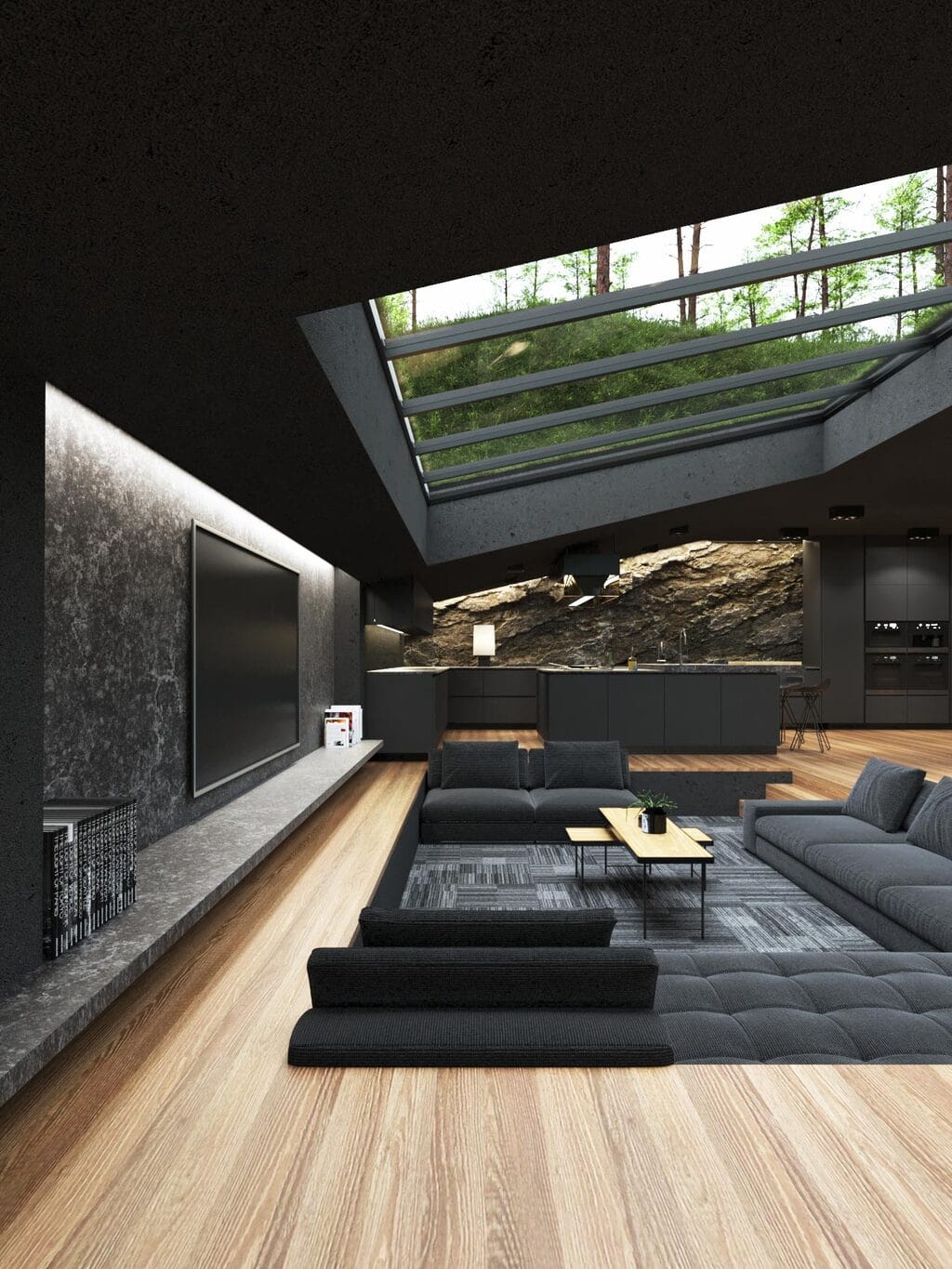 Black villa living room interior