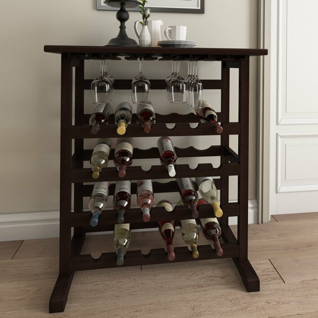 A wine rack with a bunch of wine glasses
s 