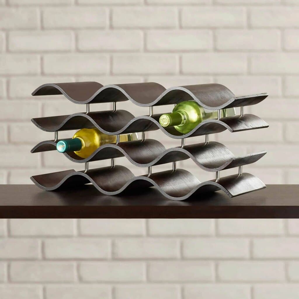 A wine rack with two bottles of wine
