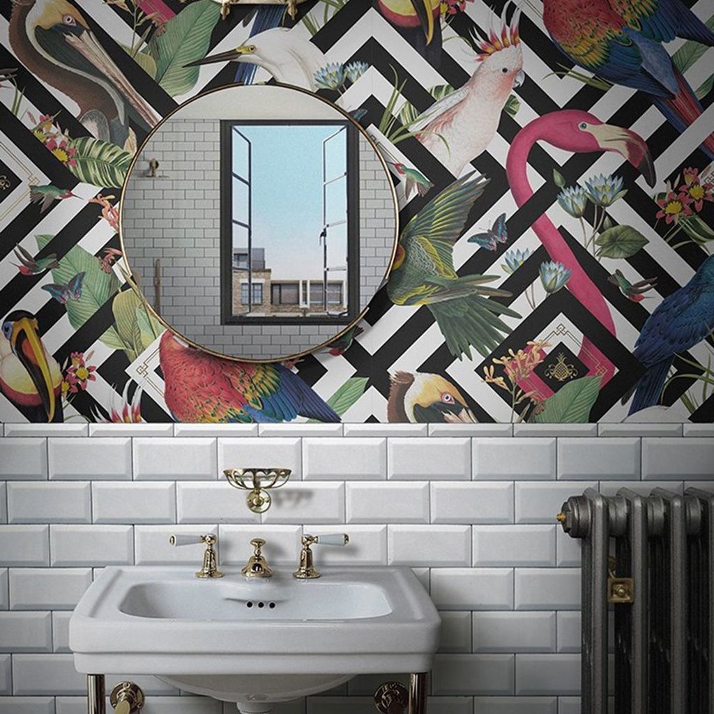 Quirky Bathroom with Food or Animal Print Wallpaper