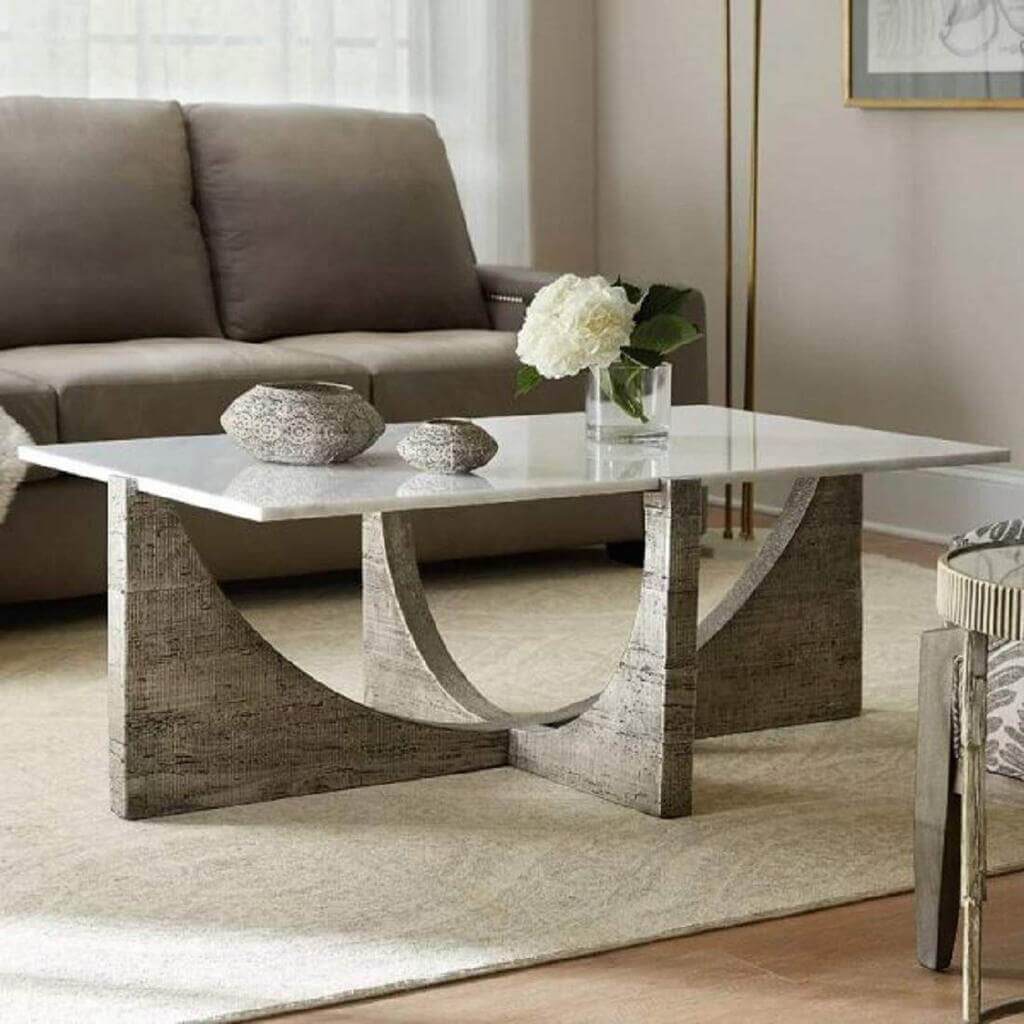 Sculptural Rectangular Marble Top Coffee Table