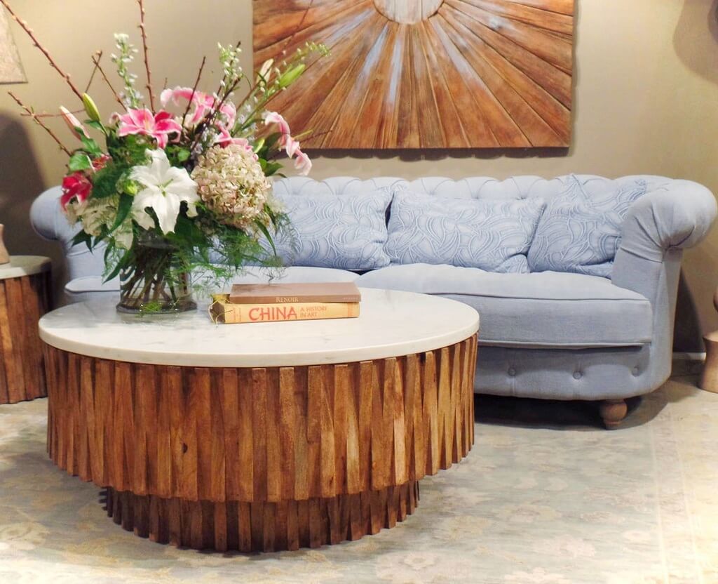 Sculptural Wood And Marble Coffee Table