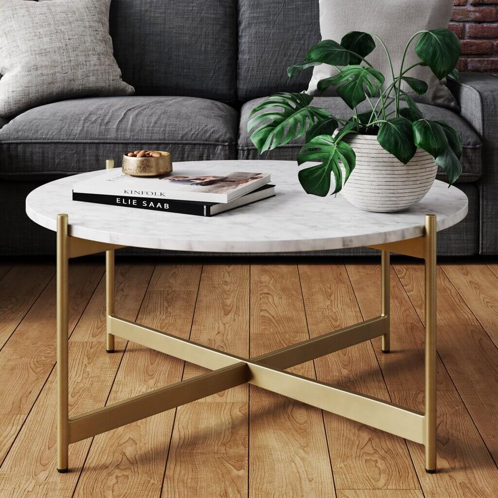 A living room with a couch and a coffee table
