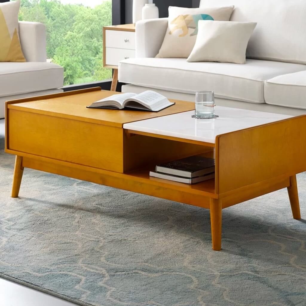 Rectangular Marble & Wood Coffee Table