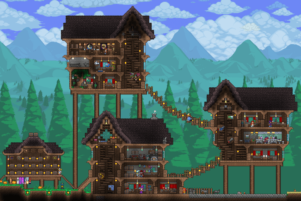 Terraria Treehouse with Multi-Layered Connections