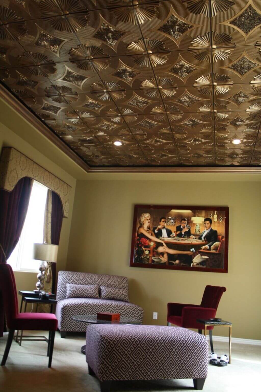 PVC Mosaic Peel and Stick Ceiling Tiles: basement ceiling options