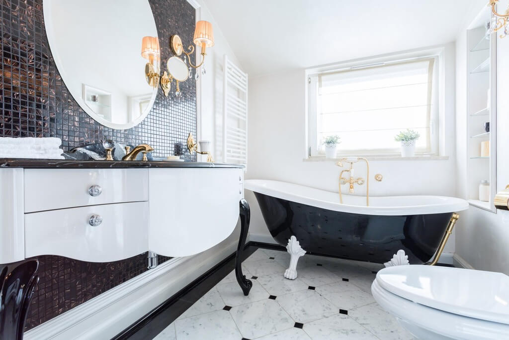 walk-in shower ideas: Traditional Black & White Combo 