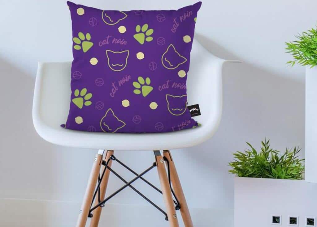 Cat Noir Pattern Throw Pillow Purple Throw Pillows