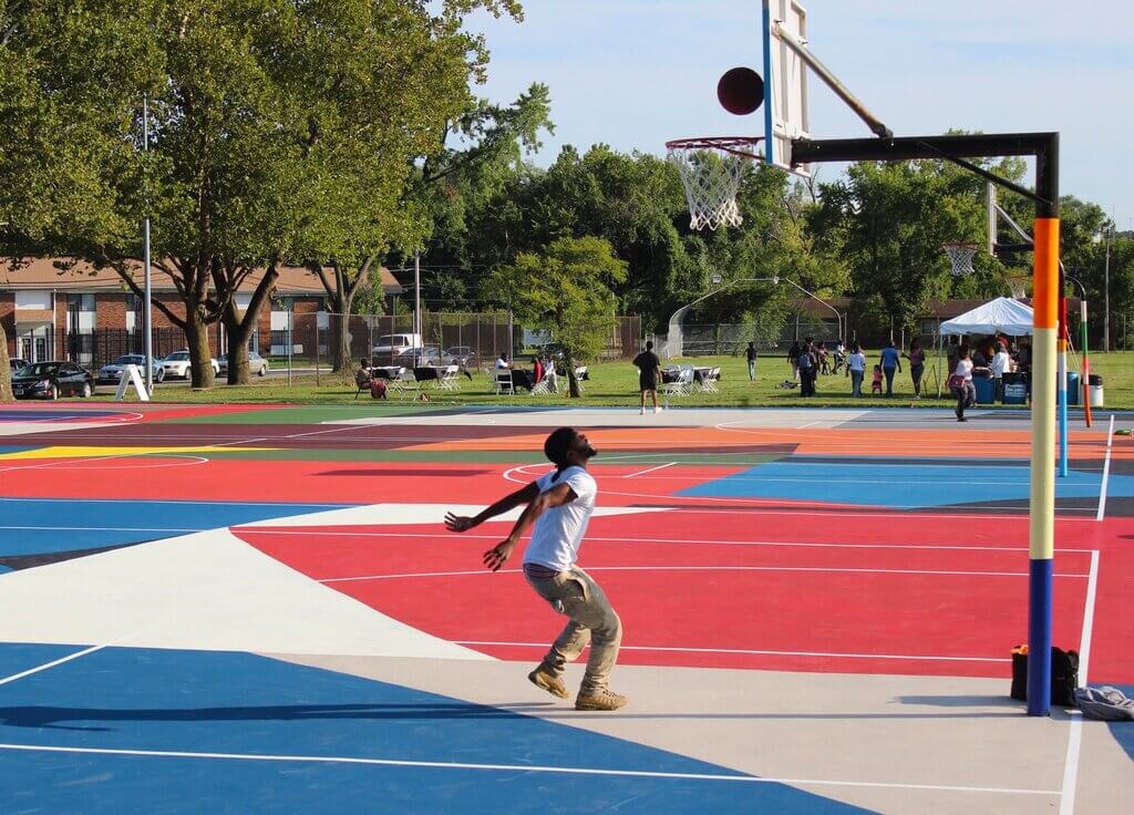 Ten colourful basketball courts
