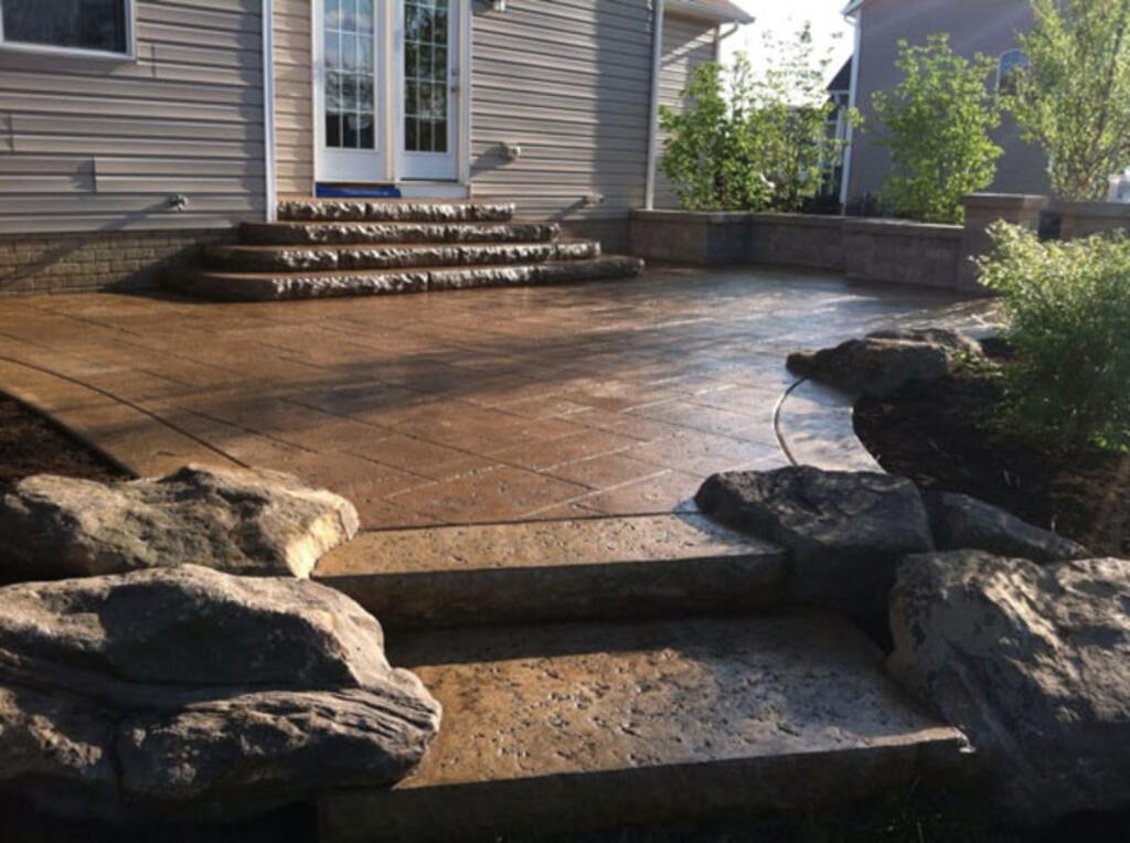 stamped concrete patio with steps