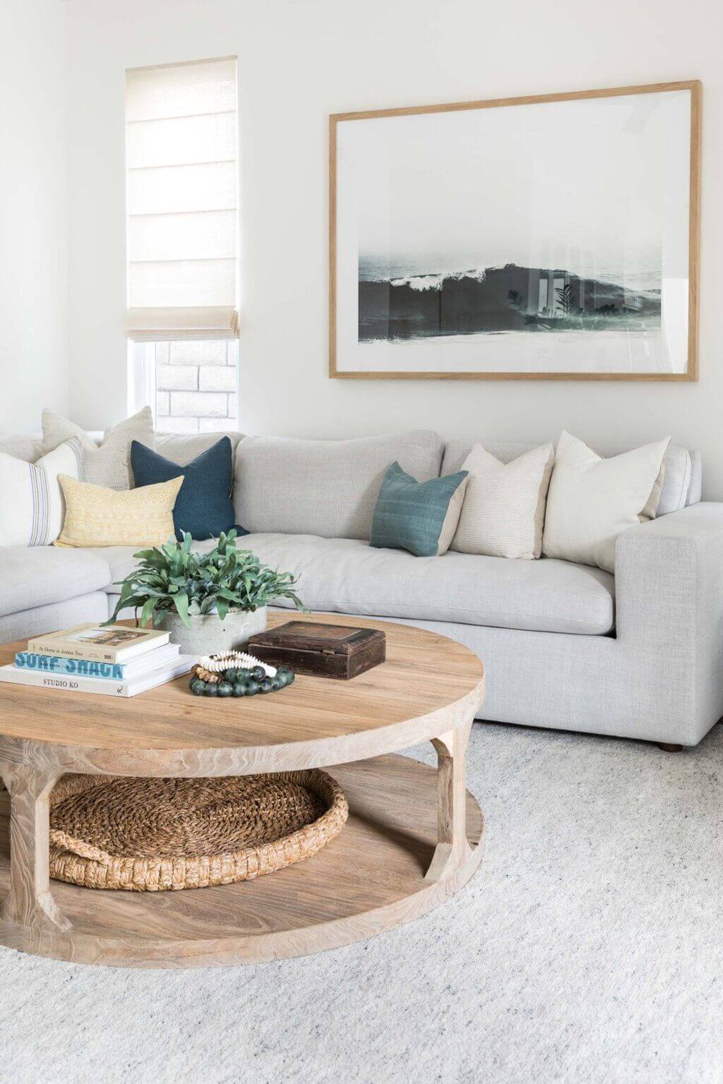 A living room with a couch and a coffee table
