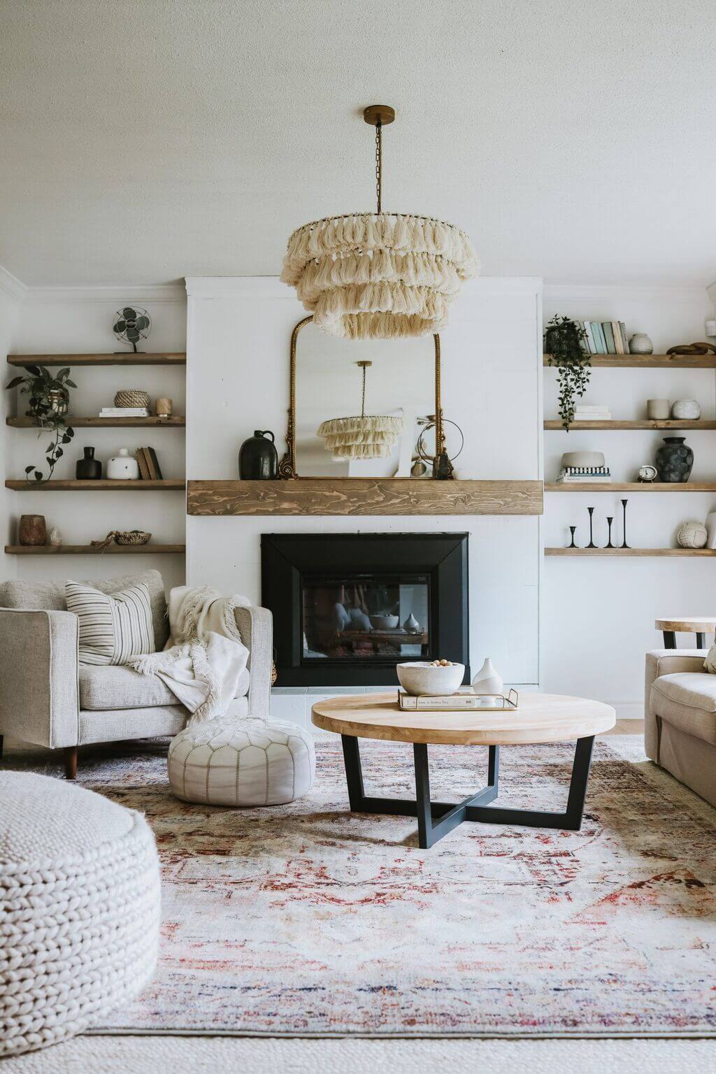 A living room filled with furniture and a fire place
