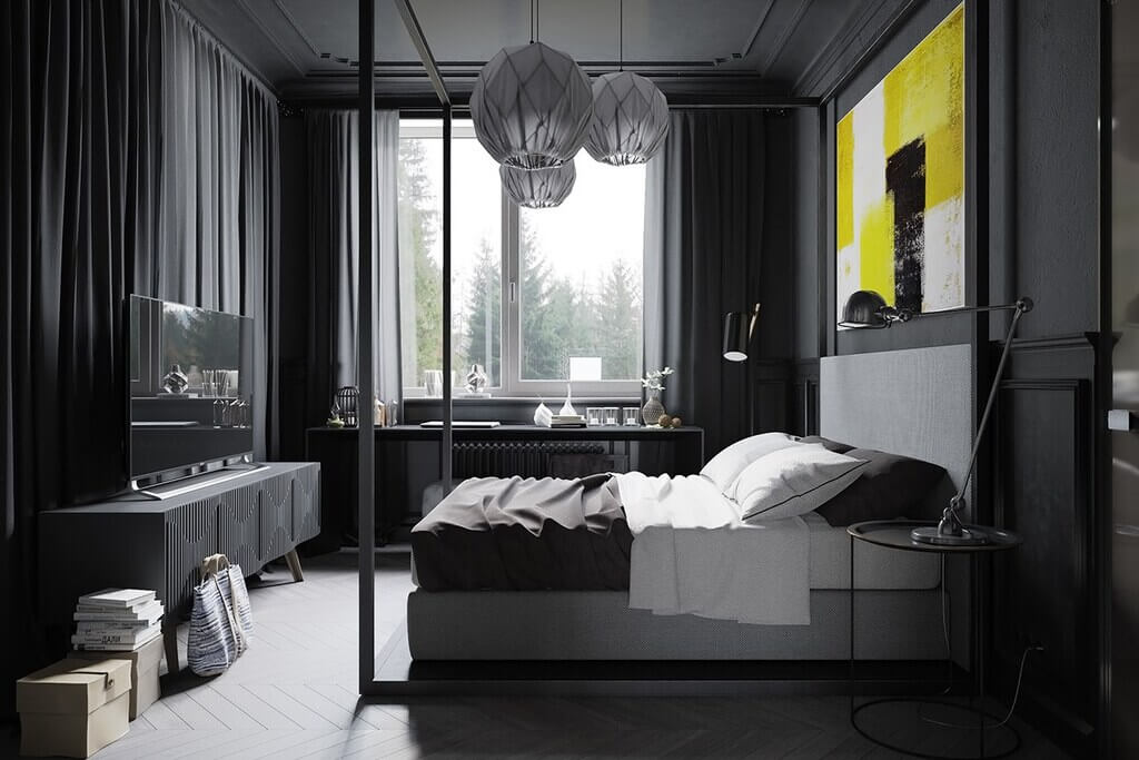 Dramatic Dark Gray Walls bedroom ideas