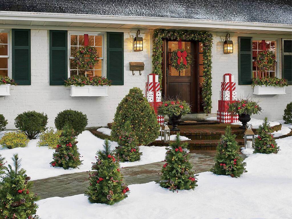 Christmas Decoration Ideas with Place Poinsettias on Your Yard