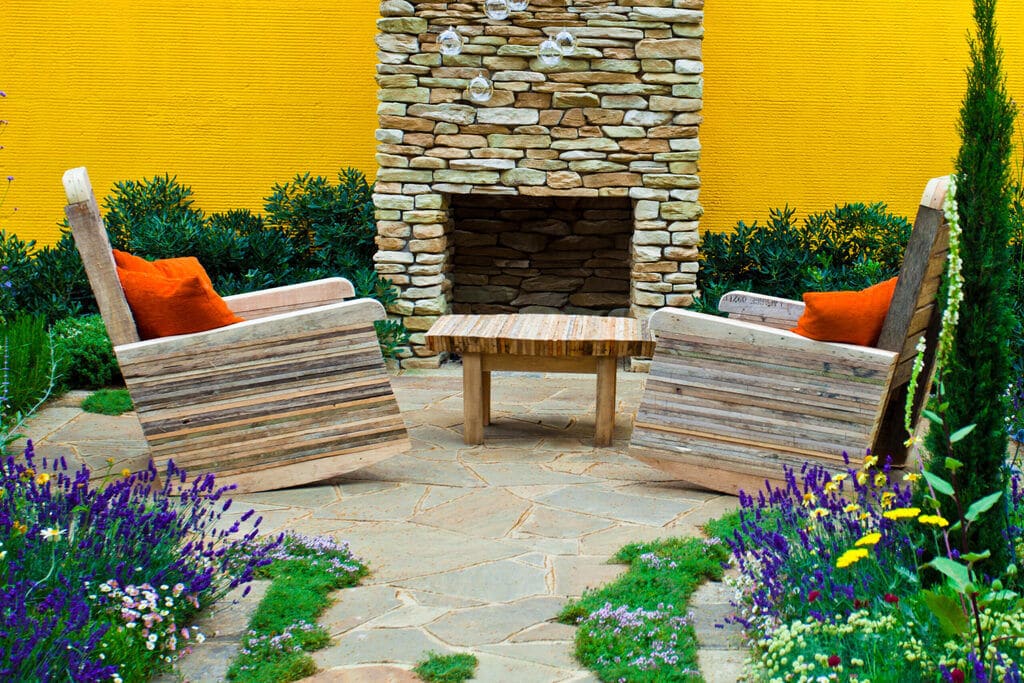 flagstone patio with fire place area