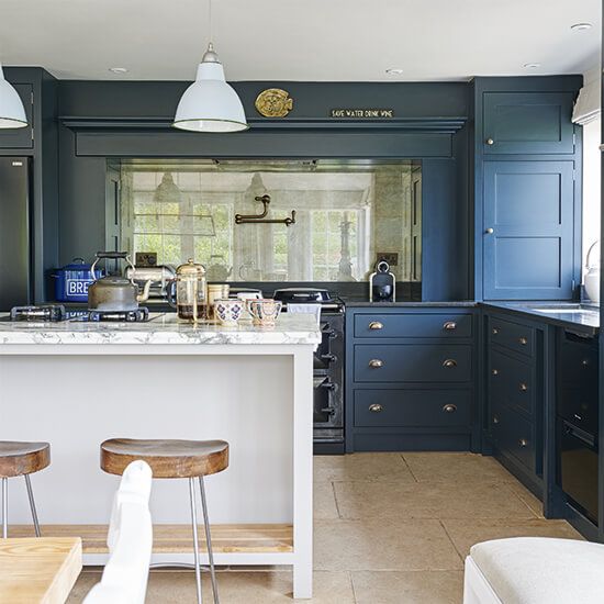 navy and grey kitchen cabinets