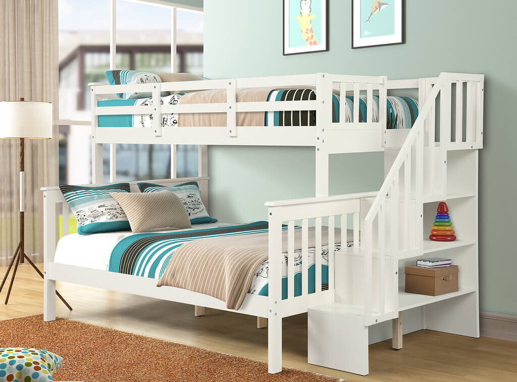 Bunk Bed with Shelves on Stairway’s Side
