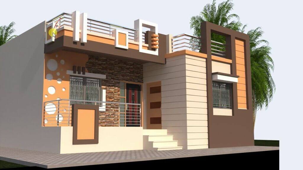 A 3d rendering of a house with a balcony and balconies
