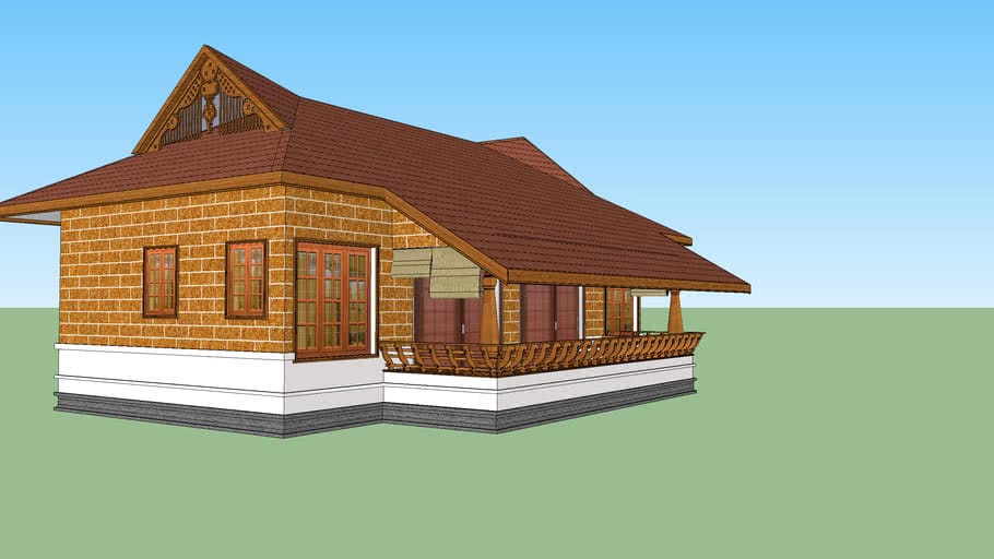 A 3d rendering of a small house with a porch
