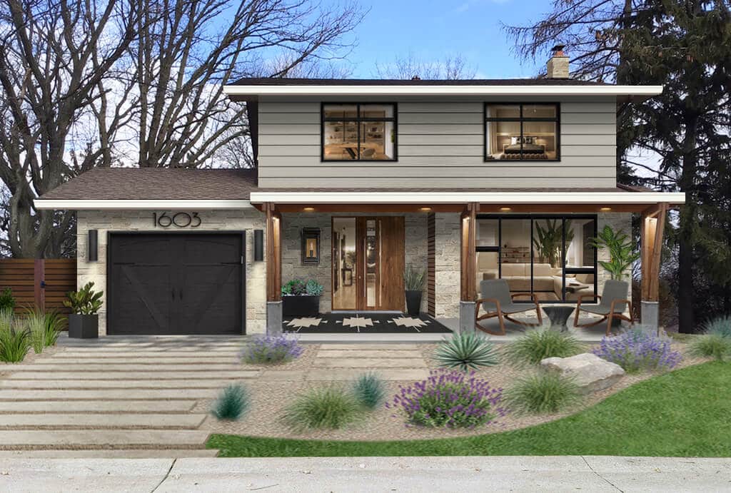 A two story house with a front porch
