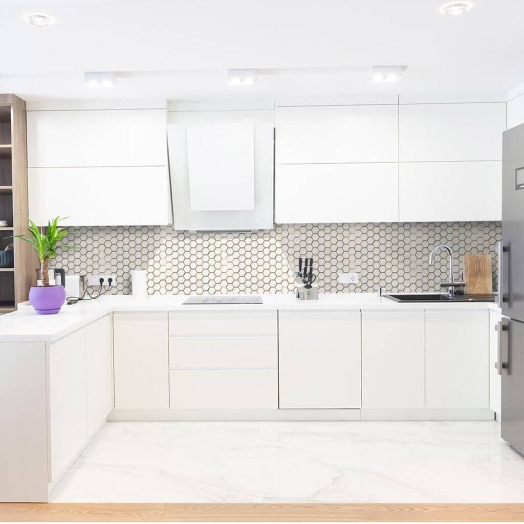  Color Grouted Tiles White Cabinet Kitchen Backsplash Idea