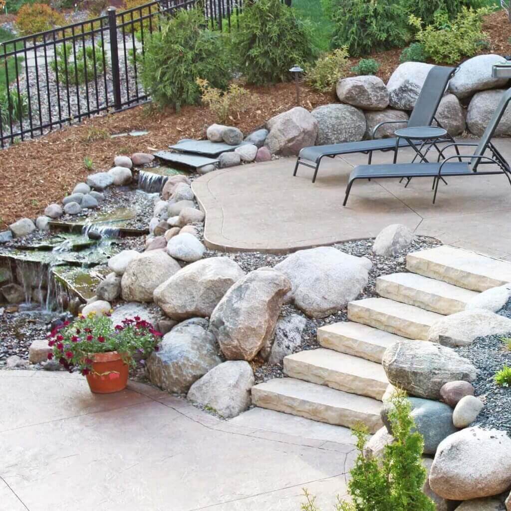 A Blended Patio sloped backyard