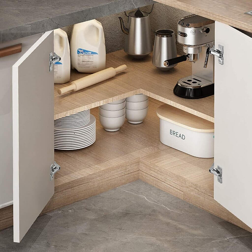 corner hinges for L-shaped kitchen cabinets 