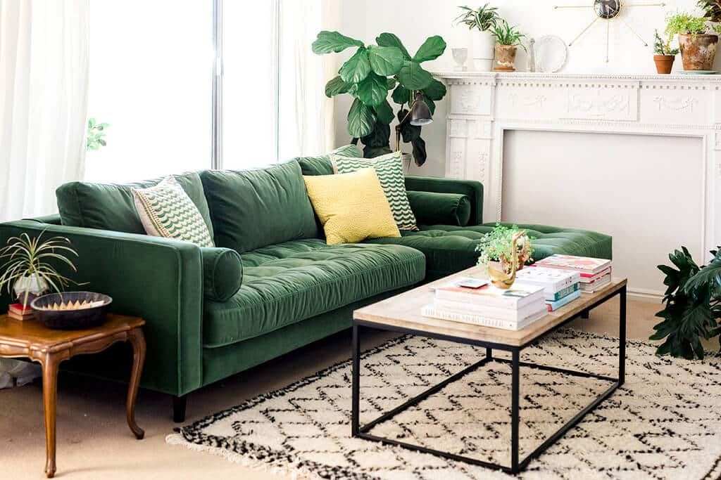 Beautiful green couch living room