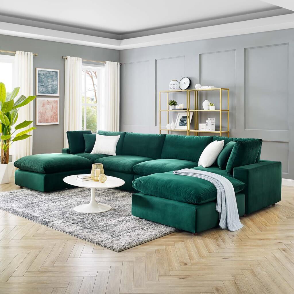 Plush Sectional Sofa with Chaise Loungers