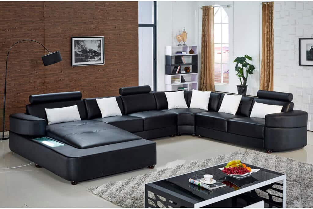 Genuine Leather Sectional Sofa with Chaise