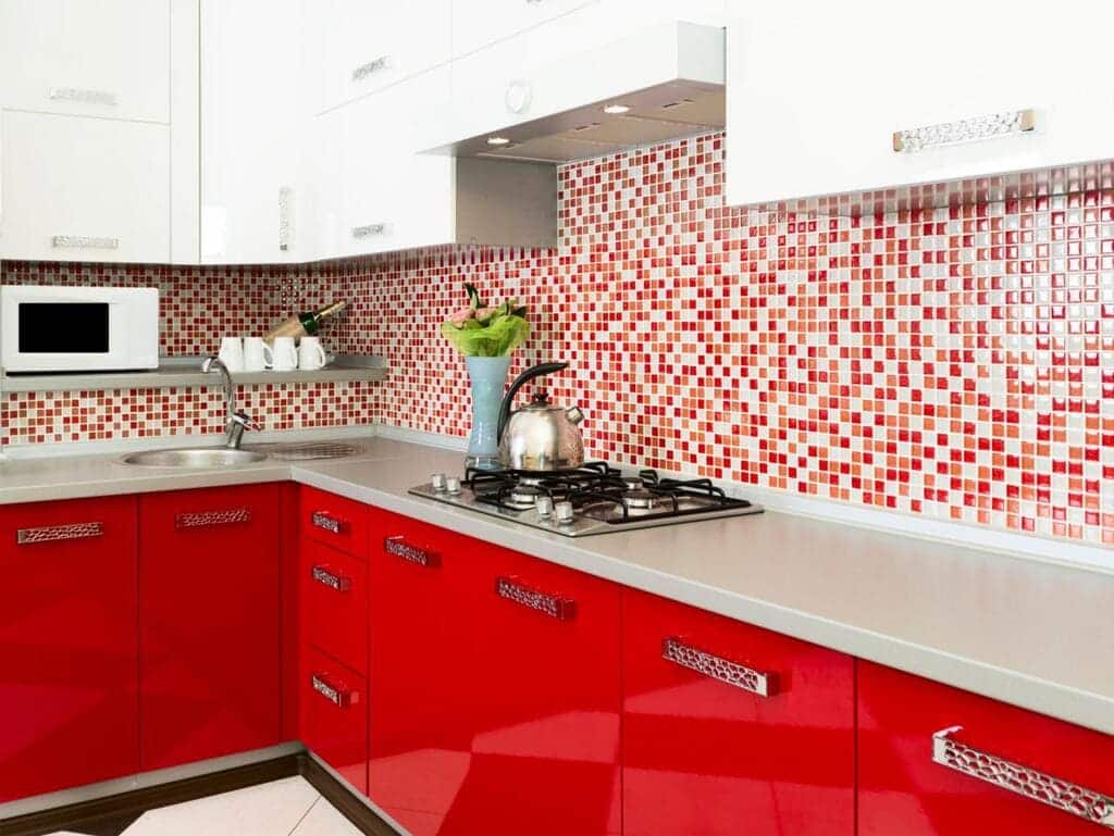 Red + White kitchen cabinets 