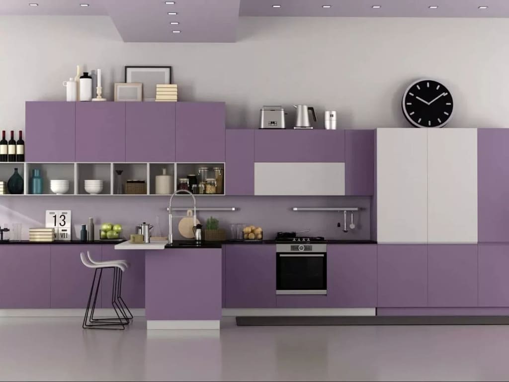 Purple + White tone kitchen cabinets 
