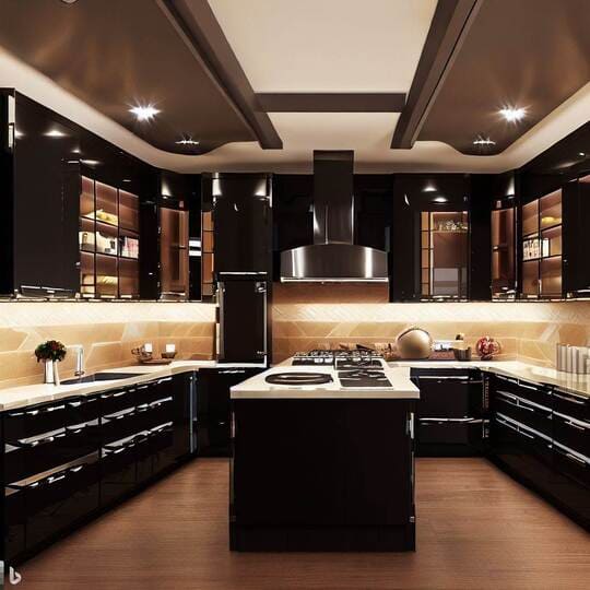 Black + Brown tone kitchen cabinets 