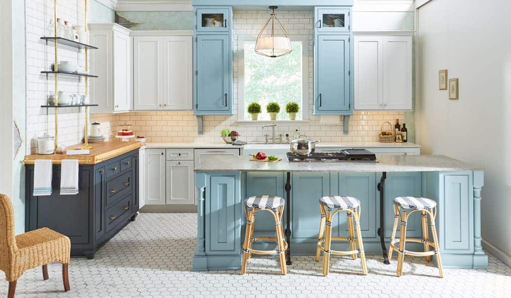 Gray + Blue tone kitchen cabinets 