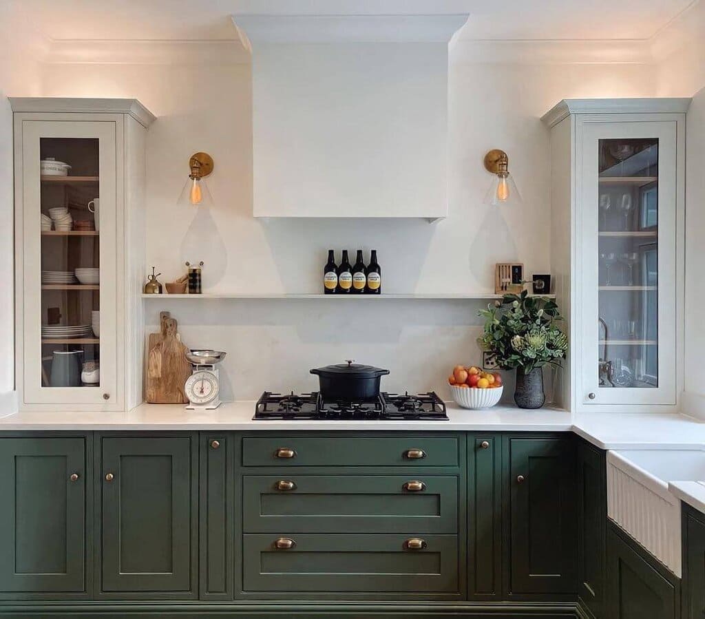 Green + White kitchen cabinets 