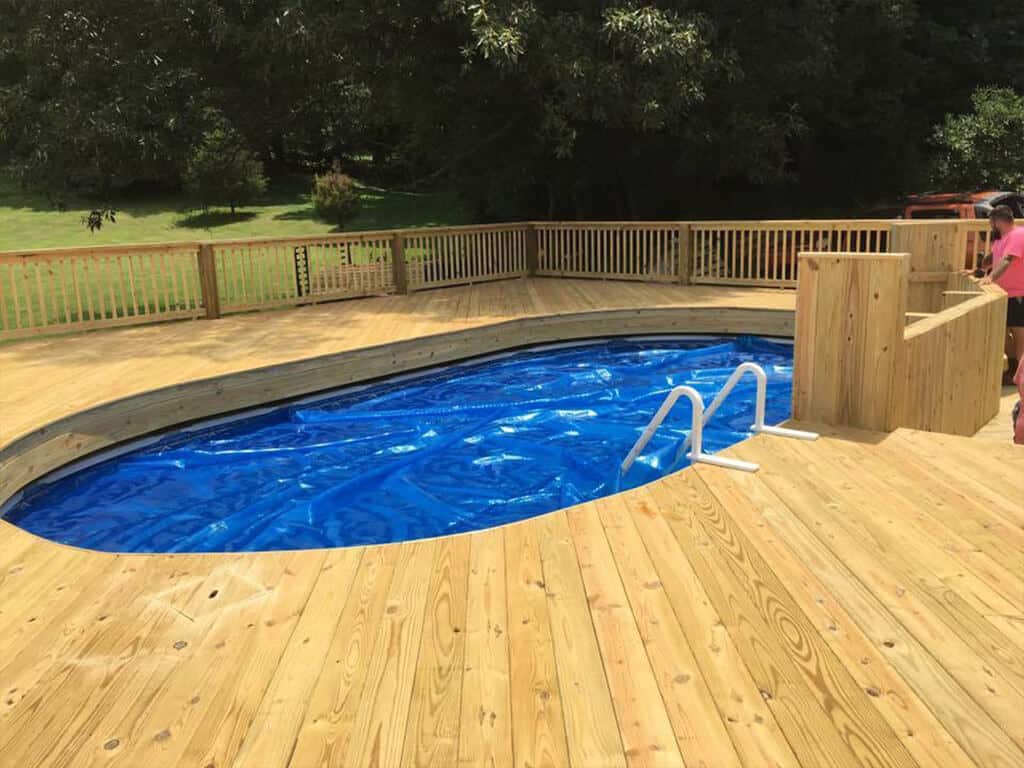 permanent above ground pool with deck ideas