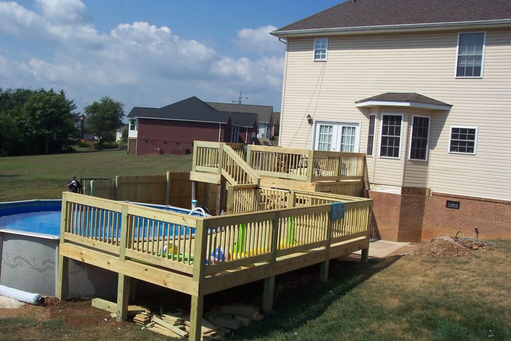 Multi-Layered Deck above ground pool deck