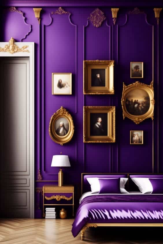 Gold with Purple bedroom interior