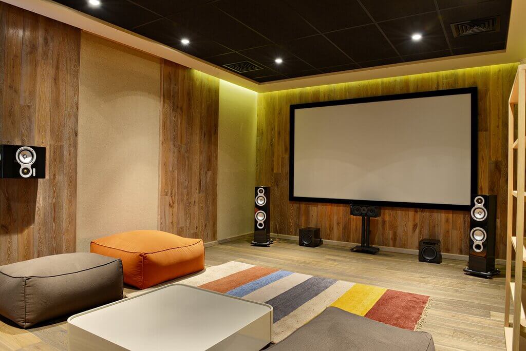 Add a Pop of Colour in home theater ideas