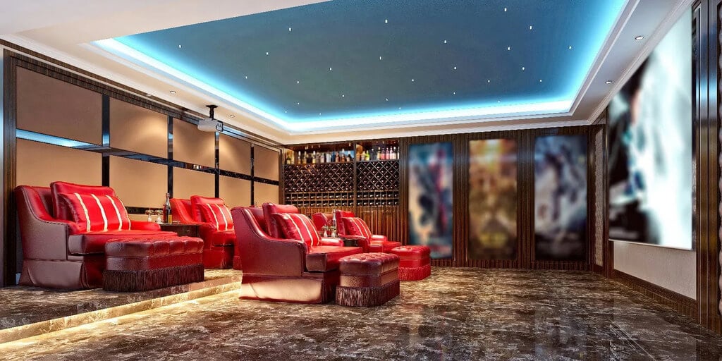 Add a Statement Ceiling in home theater ideas