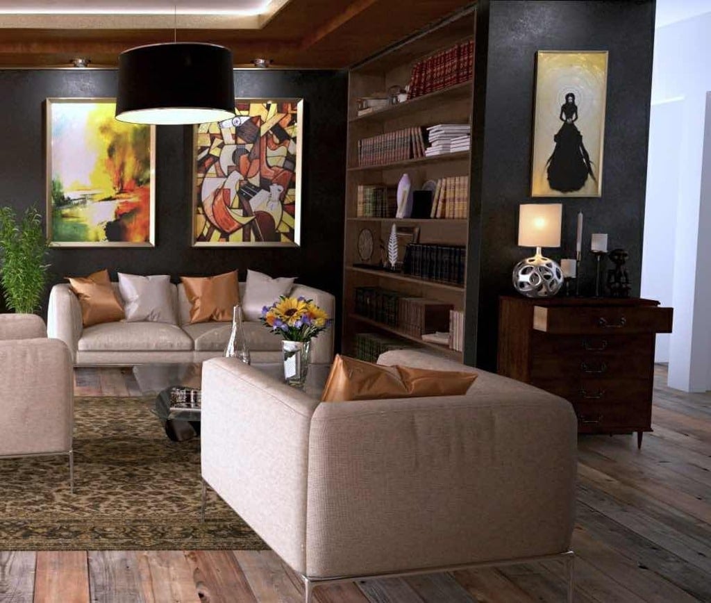 Paintings for Home Decoration with brown colour book shelf